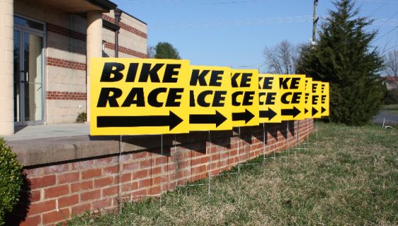 Bike race coroplast step stake event directional signs