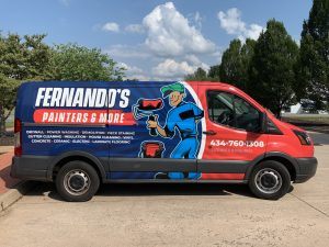 painter's van with full vehicle wrap